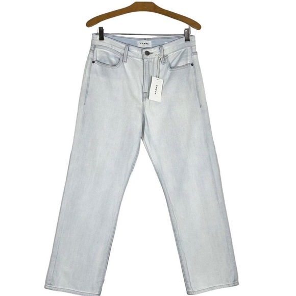 Frame Denim Le Hollywood Crop Jeans Sz 26 High Rise Straight Beach Out Rips Wash - Picture 6 of 14